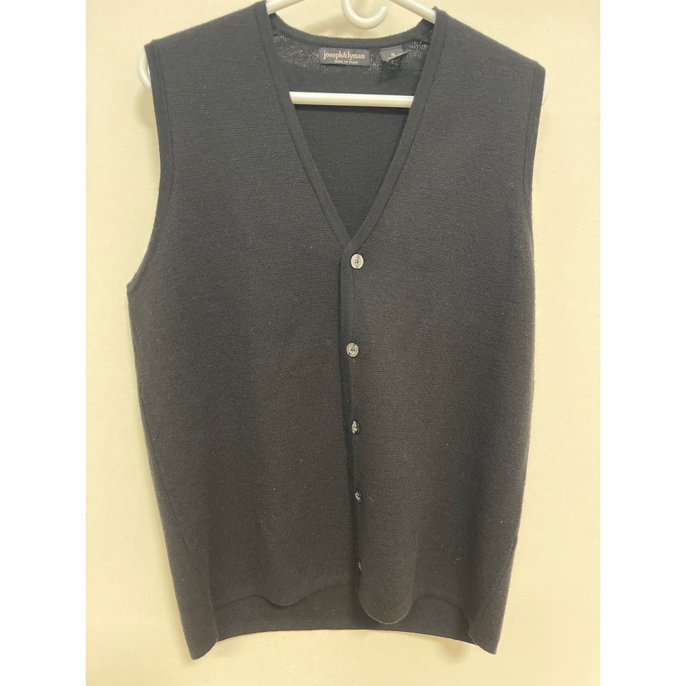 Joseph & Lyman Mens Black 100% Merino Wool Button Front Sweater Vest S Italy